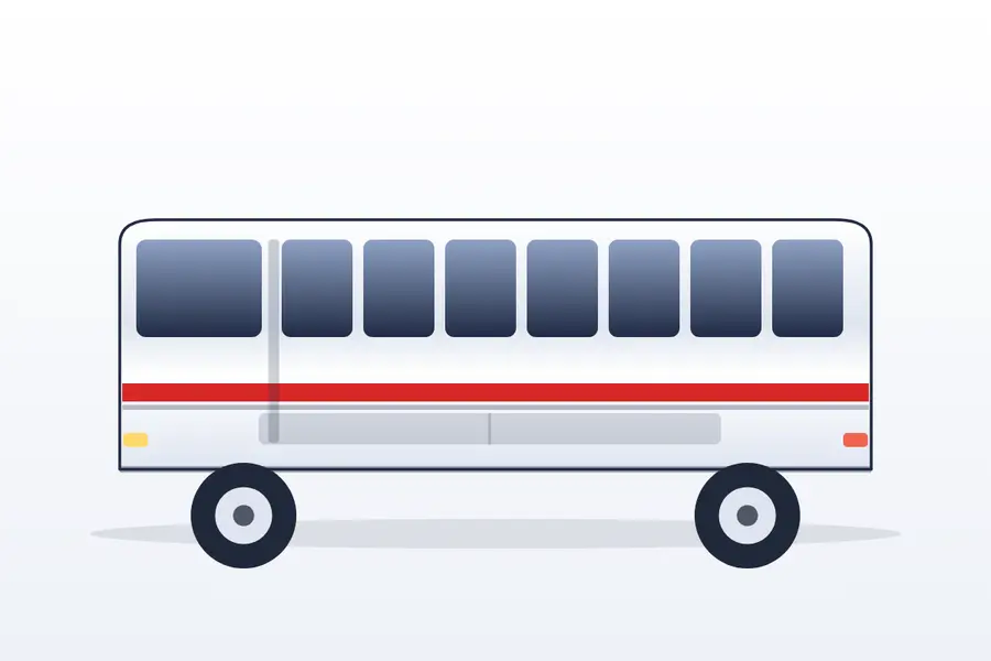 Illustration of a 30 to 32 seat midi coach with luggage bay, side view