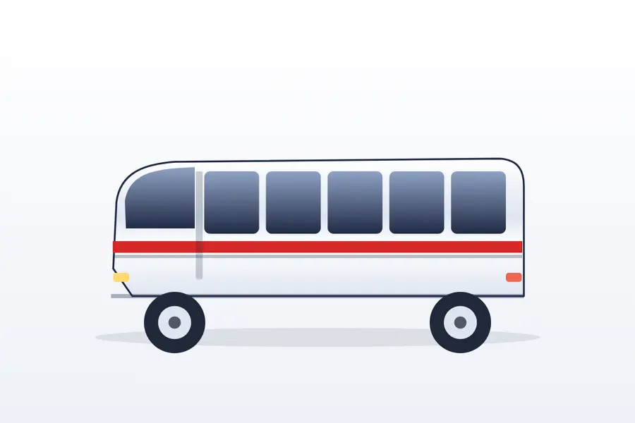Illustration of a 17 to 20 seat air-conditioned tempo traveller in side view